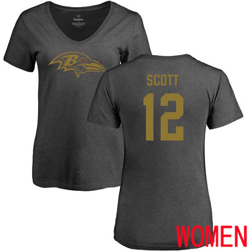 Baltimore Ravens Ash Women Jaleel Scott One Color NFL Football #12 T Shirt